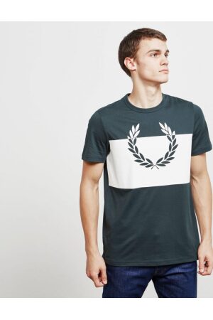 fred perry Green Mens Laurel Block Short Sleeve T shirt Green scaled